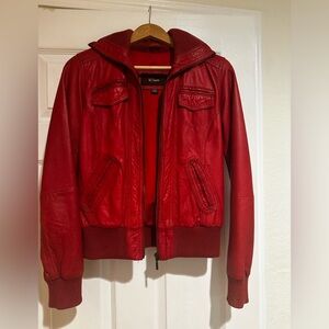 Helium Red Real Leather Bomber Jacket UK 12 (USA S)